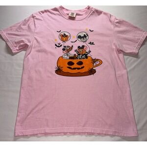 Comfort Colors T-Shirt Large Pink Halloween Gus Jaq Teacup Graphic Tee